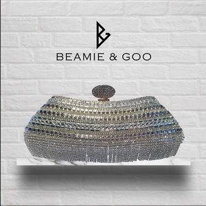 Silver/Satin Rhinestone Hard Shell Clutch Bag